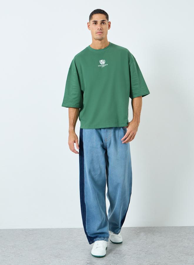 Styli Men Green University Legends Graphic Print Boxy T-Shirt - Image 2